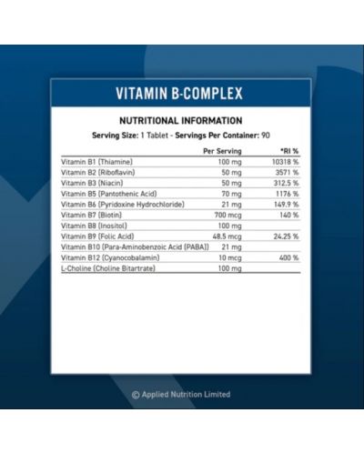 Vitality Vitamin-B Complex, 90 таблетки, Applied Nutrition - 2