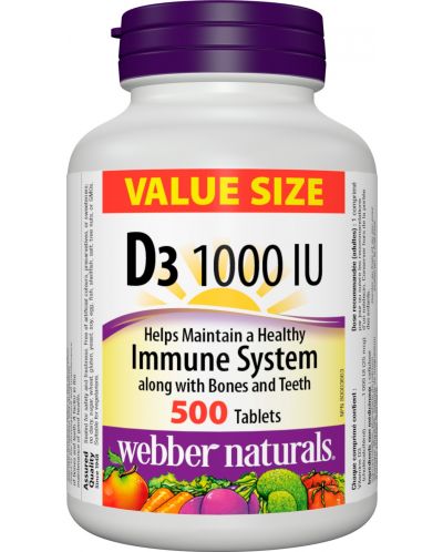 Vitamin D3, 1000 IU, 500 таблетки, Webber Naturals - 1