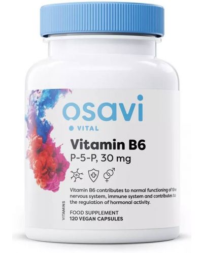 Vitamin B6, 30 mg, 120 капсули, Osavi - 1