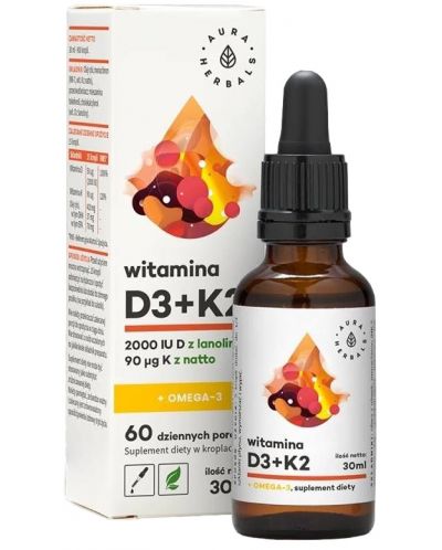 Витамин D3 + K2 + Oмега-3, капки, 30 ml, Aura Herbals - 1