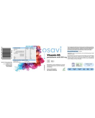 Vitamin B5, 200 mg, 90 капсули, Osavi - 4