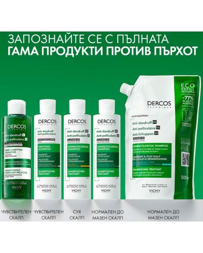 Vichy Dercos Комплект - Шампоан против пърхот за суха коса Anti-dandruff DS + Пълнител, 200 + 500 ml - 7