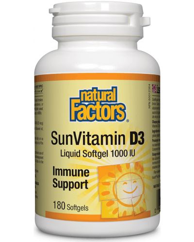 Vitamin D3, 1000 IU, 180 капсули, Natural Factors - 1