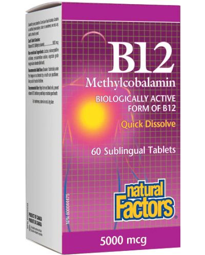 Vitamin B12 Methylcobalamin, 5000 mcg, 60 таблетки, Natural Factors - 1