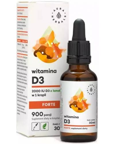 Витамин D3 Форте, капки, 2000 IU, 30 ml, Aura Herbals - 1