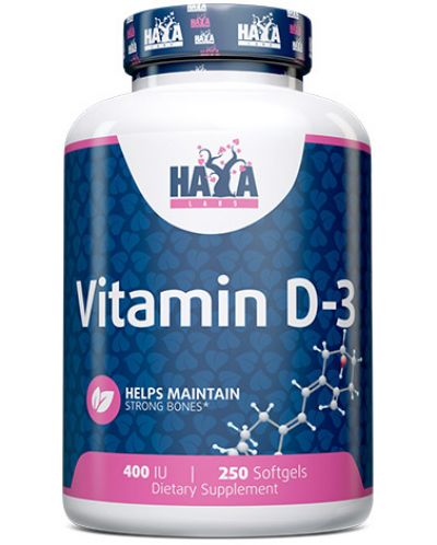 Vitamin D3, 400 IU, 250 капсули, Haya Labs - 1