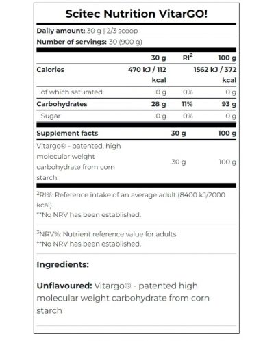 Vitargo, портокал, 900 g, Scitec Nutrition - 2