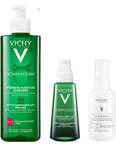 Vichy Normaderm & CS Комплект - Коригираща грижа, Почистващ гел и Флуид, 50 + 400 + 40 ml - 1