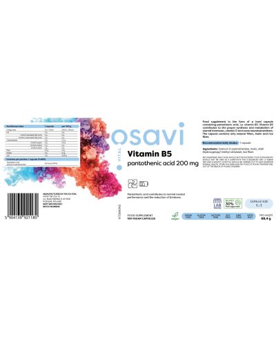Vitamin B5, 200 mg, 180 капсули, Osavi - 4