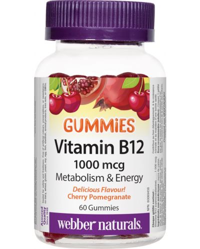 Vitamin B12 Gummies, 1000 mcg, 60 таблетки, Webber Naturals - 1