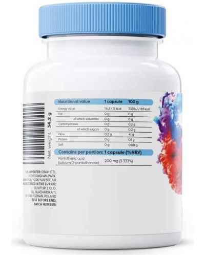 Vitamin B5, 200 mg, 90 капсули, Osavi - 2
