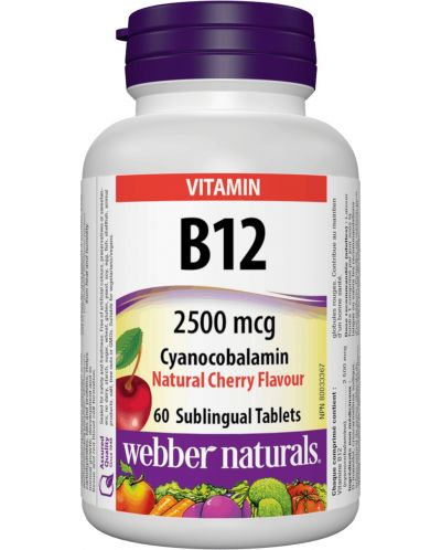 Vitamin B12, 2500 mcg, 60 таблетки, Webber Naturals - 1