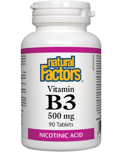 Vitamin B3, 500 mg, 90 таблетки, Natural Factors - 1