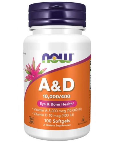 Vitamin A & D 10000/400 IU, 100 капсули, Now - 1