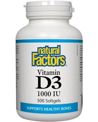 Vitamin D3, 1000 IU, 500 капсули, Natural Factors - 1