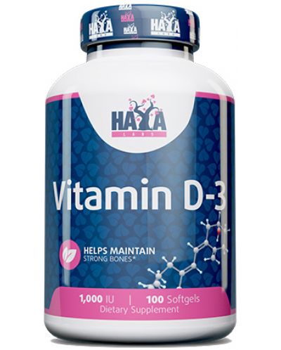 Vitamin D3, 1000 IU, 100 капсули, Haya Labs - 1