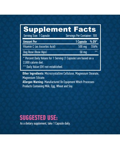 Vitamin C with Rose Hips, 500 mg, 100 капсули, Haya Labs - 2