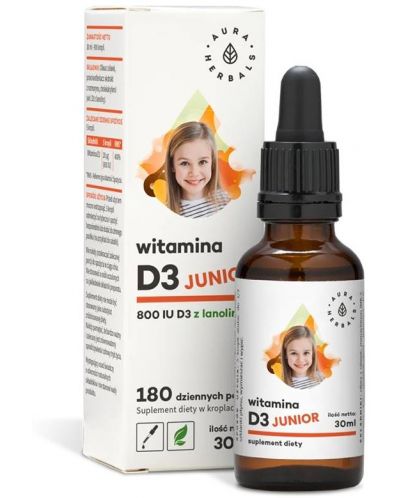 Витамин D3 Джуниър, 800 IU, 30 ml, Aura Herbals - 1
