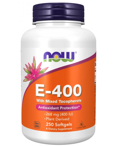 Vitamin E-400, 250 капсули, Now - 1