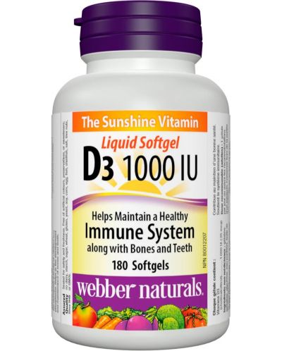 Vitamin D3, 1000 IU, 180 капсули, Webber Naturals - 1