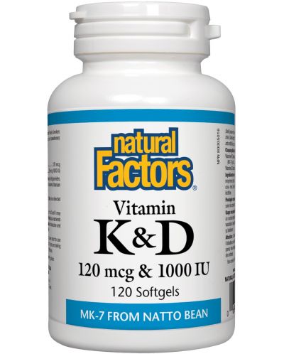 Vitamin K2 + Vitamin D3, 120 капсули,  Natural Factors - 1