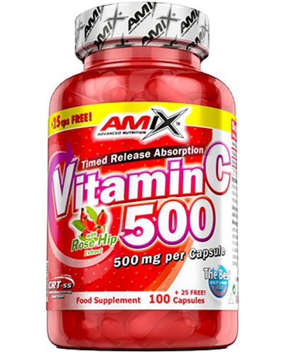 Vitamin C with Rose Hips, 500 mg, 125 капсули, Amix - 1