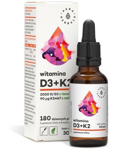 Витамин D3 + K2, 30 ml, Aura Herbals - 1