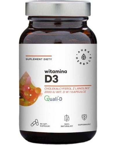 Витамин D3, 2000 IU, 90 капсули, Aura Herbals - 1