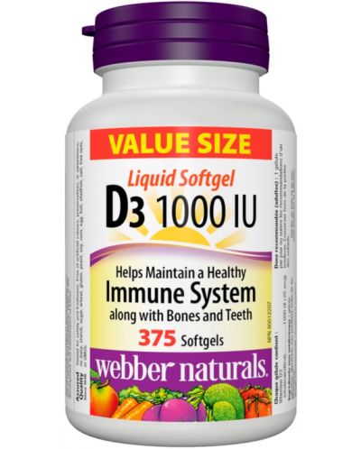 Vitamin D3, 1000 IU, 375 капсули, Webber Naturals - 1