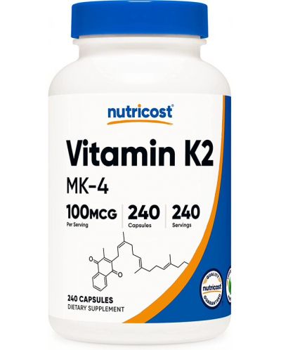 Vitamin K2, 100 mcg, 240 капсули, Nutricost - 1