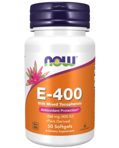 Vitamin E-400, 50 капсули, Now - 1