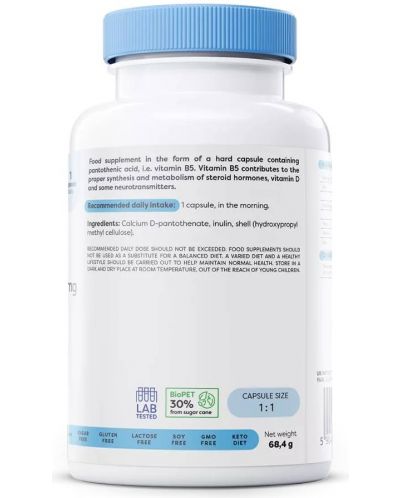 Vitamin B5, 200 mg, 180 капсули, Osavi - 3