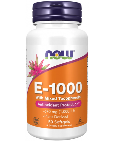 Vitamin E-1000, 50 капсули, Now - 1