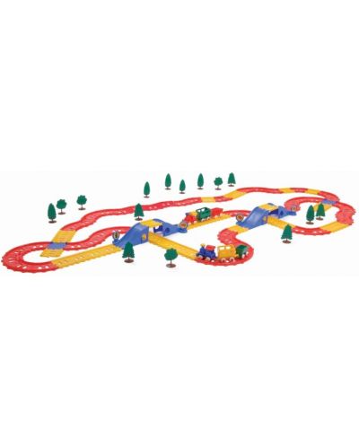 Игрален комплект Viking Toys -  Влакова линия с мостчета, 100 части - 1