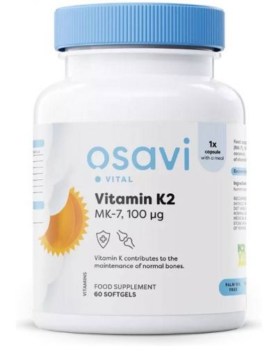 Vitamin K2, 100 mcg, 60 гел капсули, Osavi - 1