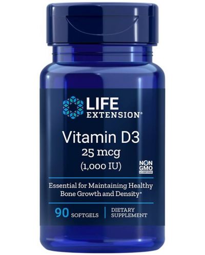 Vitamin D3, 1000 IU, 90 софтгел капсули, Life Extension - 1