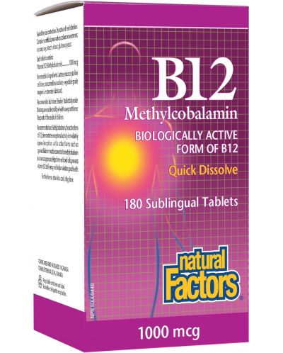 Vitamin B12 Methylcobalamin, 1000 mcg, 180 таблетки, Natural Factors - 1