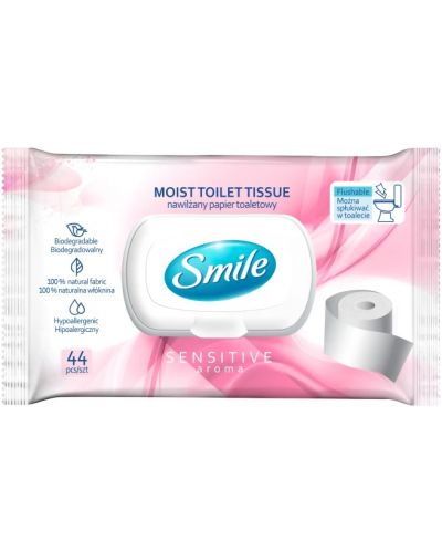 Влажна тоалетна хартия за чувствствителна кожа Smile - 44 броя - 1