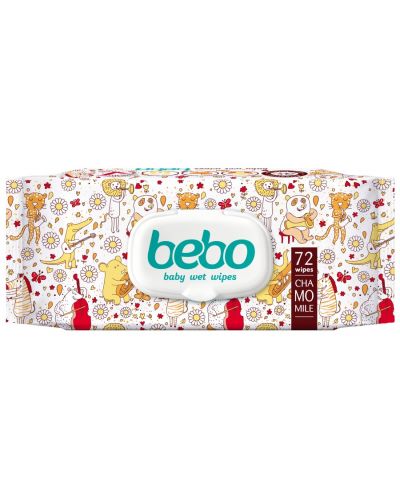 Влажни кърпички Bebo - С екстракт от лайка, 72 броя