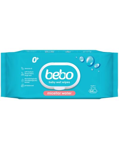 Влажни бебешки кърпички Bebo - С мицеларна вода, 64 броя