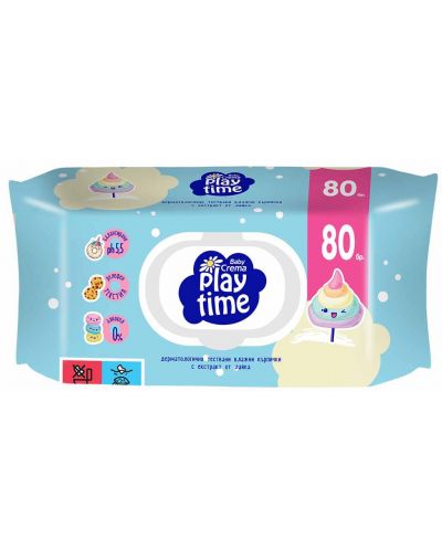 Влажни кърпички с капаче Baby Crema Play time - Cotton candy and Macarons, 80 броя - 1
