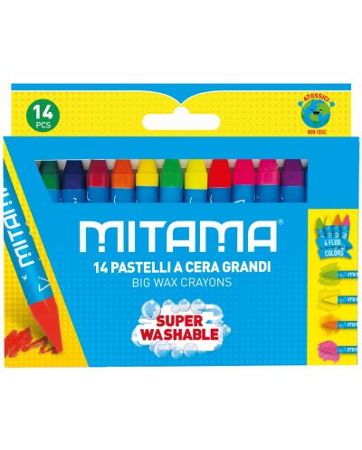 Восъчни пастели Mitama - Измиващи се, 10 + 4 цвята - 1