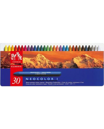 Восъчни пастели Caran d'Ache Neocolor I - 30 цвята, метална кутия - 1