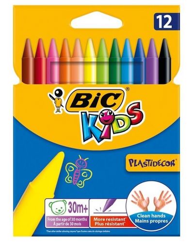 Пастели BIC Kids - Plastidecor, 12 цвята - 1