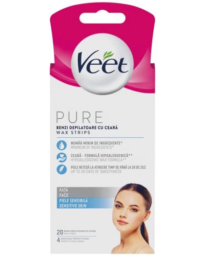 Veet Pure Восъчни ленти за лице за чувствителна кожа, 20 броя - 1