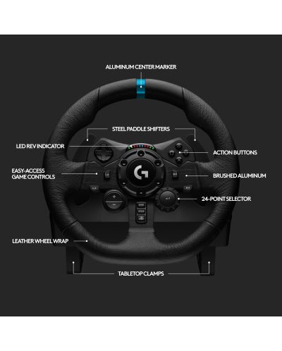Волан с педали Logitech - G923, PS4/PS5/PC, черен - 8