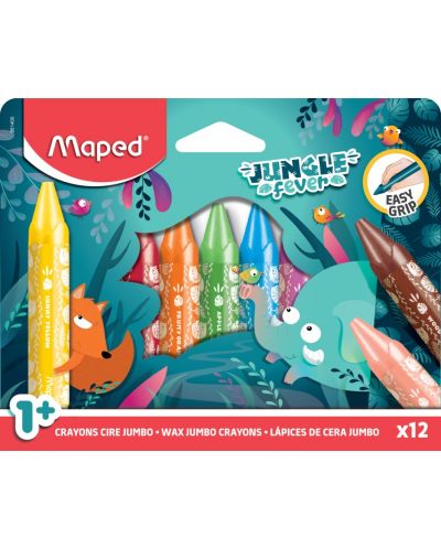 Восъчни пастели Maped Jungle Fever - Jumbo, 12 цвята - 1