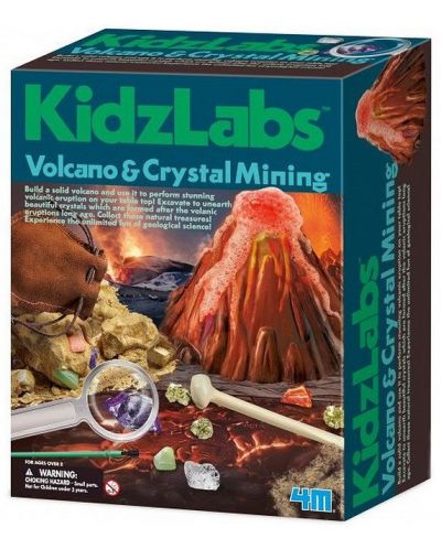 Творчески комплект 4M Kidz Labz - Направи си сам, Вулкани и кристални минерали