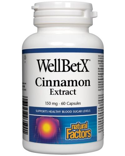 WellBetX Cinnamon Extract, 150 mg, 60 капсули, Natural Factors - 1