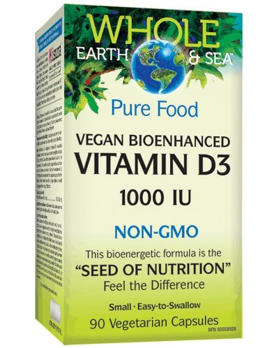 Whole Earth & Sea Vitamin D3, 1000 IU, 90 капсули, Natural Factors - 1
